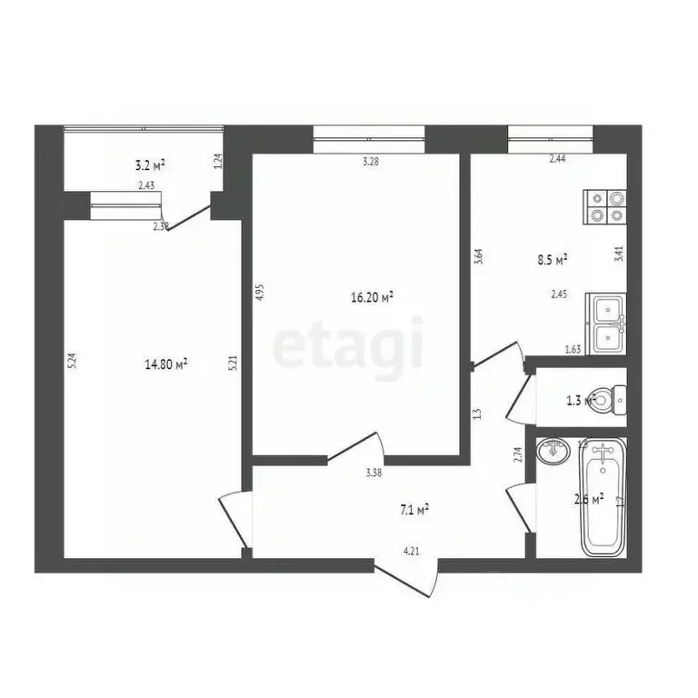 2-к кв. Башкортостан, Стерлитамак Полевая ул., 17 (50.5 м) - Фото 2