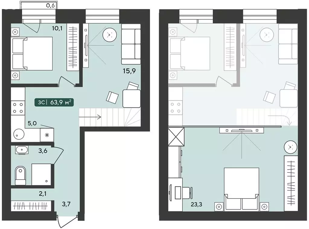 3-комнатная квартира: Октябрьский, жилой комплекс Альпийский квартал ... - Фото 1