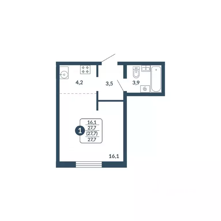 Студия Кировская область, Киров Скандинавия жилой комплекс (27.7 м) - Фото 1
