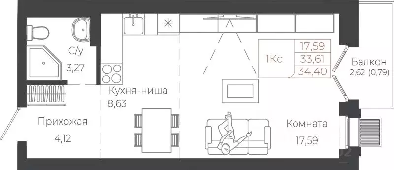 1-к кв. Алтай, Майминский район, с. Майма ул. Энергетиков (34.4 м) - Фото 1