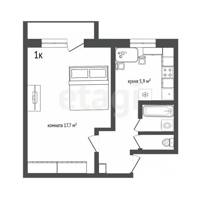 1-к кв. Белгородская область, Белгород Садовая ул., 53 (30.8 м) - Фото 2