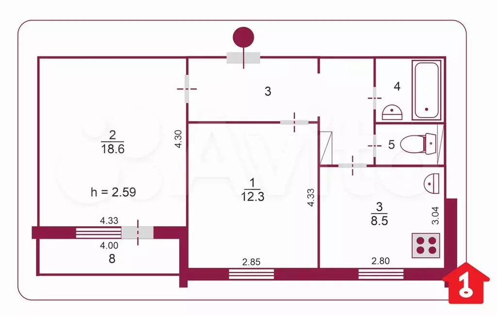 2-к. квартира, 50 м, 4/9 эт. - Фото 0