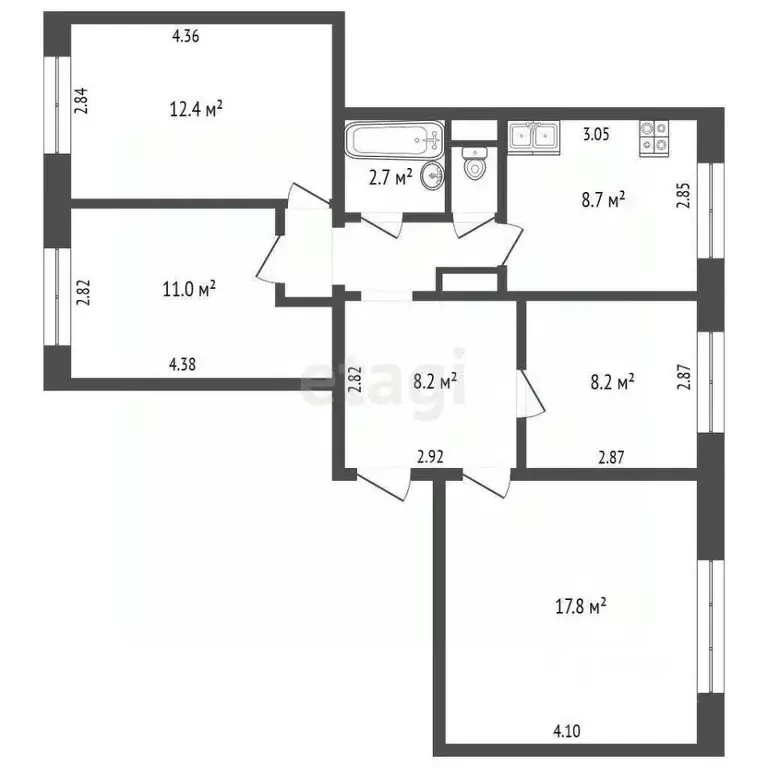 4-к кв. Кемеровская область, Кемерово Ленинградский просп., 36А (74.1 ... - Фото 2