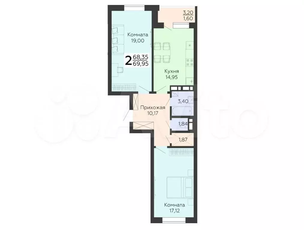 2-к. квартира, 70 м, 14/18 эт. - Фото 0