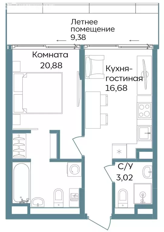 2-комнатная квартира: Республика Крым, Саки (49.96 м) - Фото 1