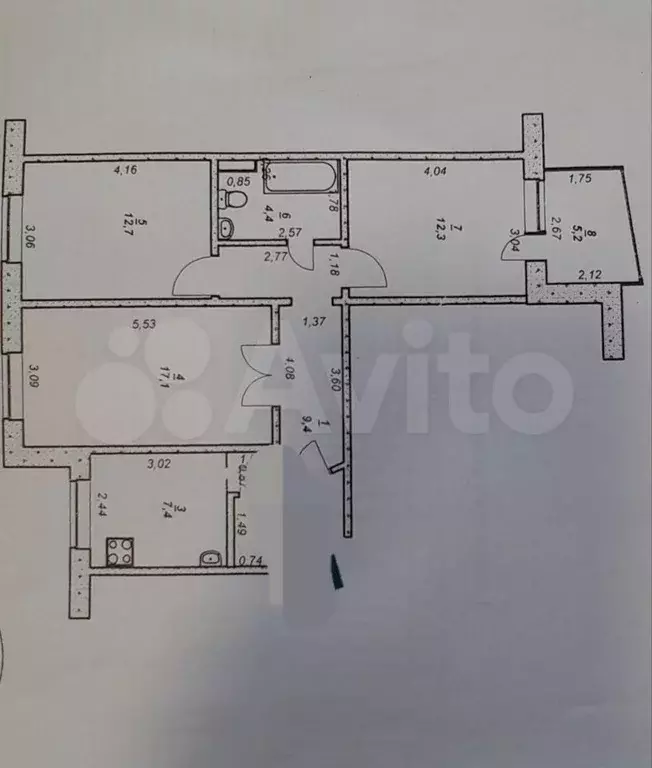 3-к. квартира, 69,4 м, 2/9 эт. - Фото 0