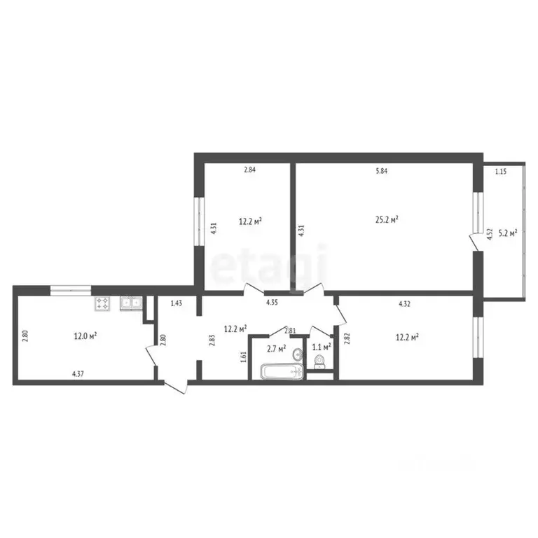 3-к кв. Ханты-Мансийский АО, Нягань 7-й мкр, 2 (77.6 м) - Фото 1