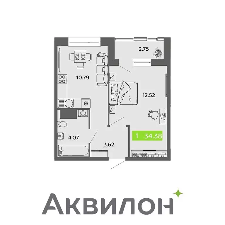 1-комнатная квартира: Архангельск, Нагорная улица (34.38 м) - Фото 0
