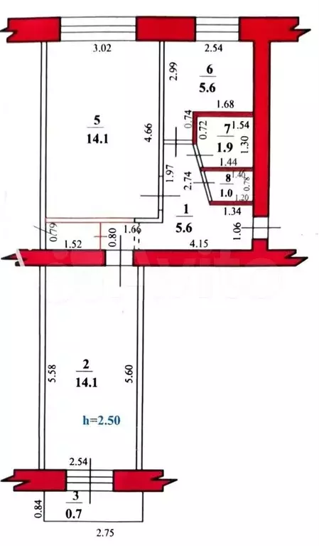 2-к. квартира, 44,2 м, 4/5 эт. - Фото 0