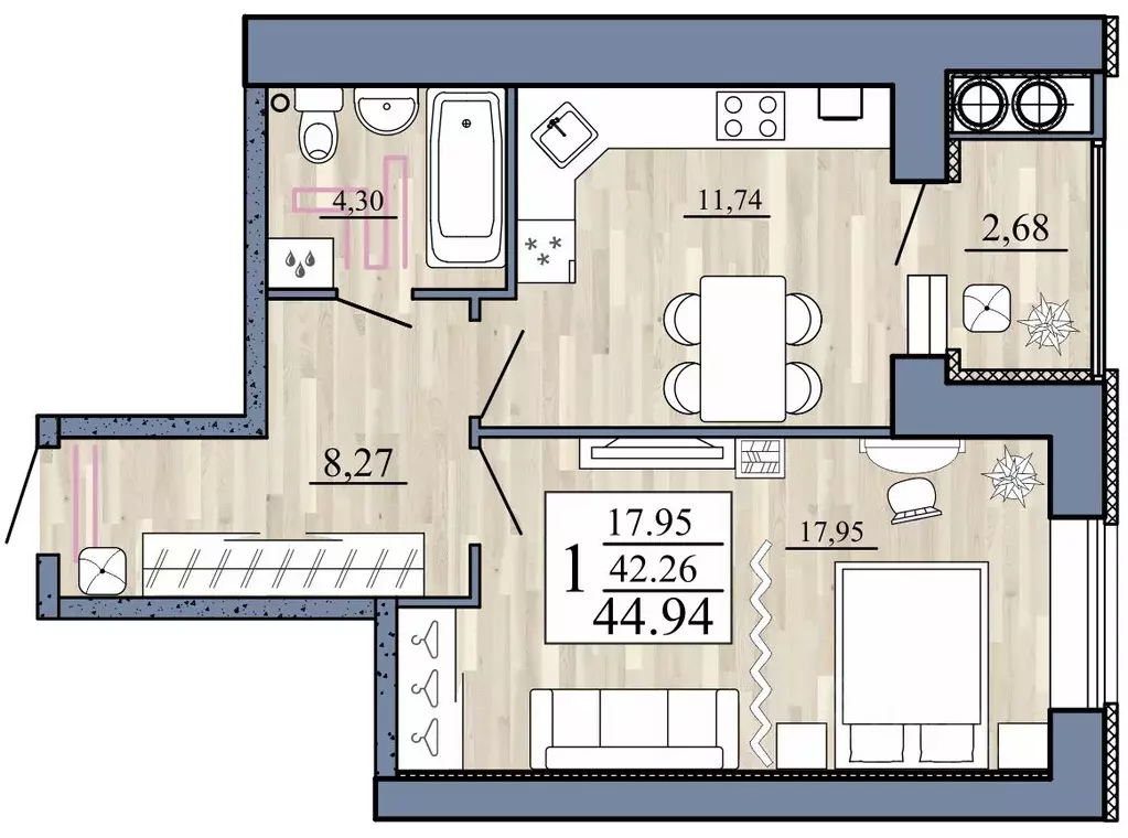 1-к кв. Рязанская область, Рыбное  (44.94 м) - Фото 0