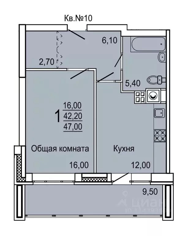 1-к кв. Тульская область, Тула ул. Седова, 20Д/1 (47.0 м) - Фото 0