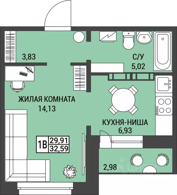 Студия Архангельская область, Архангельск  (29.91 м) - Фото 0