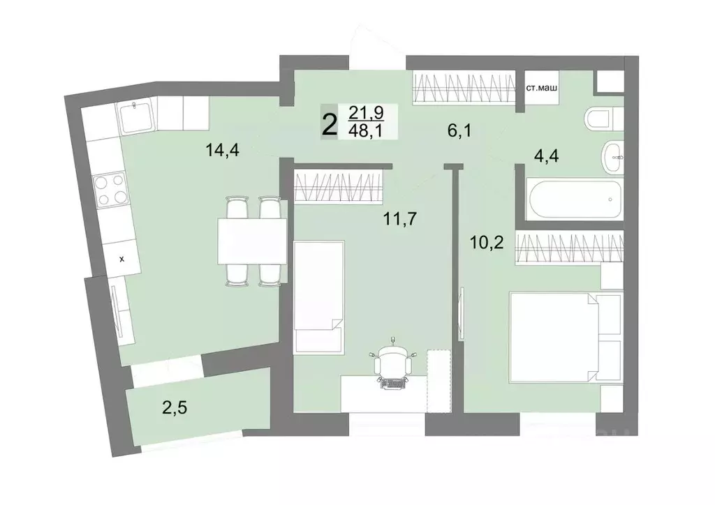 2-к кв. Свердловская область, Екатеринбург ул. Тенистая, 8Б (45.7 м) - Фото 0