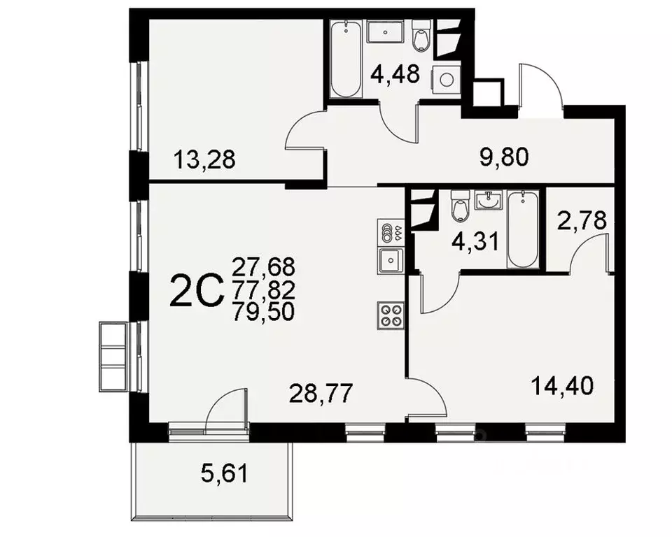 2-к кв. Тульская область, Тула Хлебная пл. (79.5 м) - Фото 0