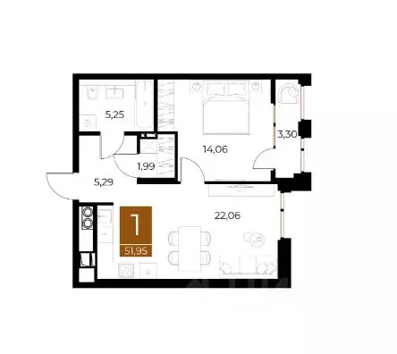 1-к кв. Рязанская область, Рязань Медный жилой комплекс (51.95 м) - Фото 1