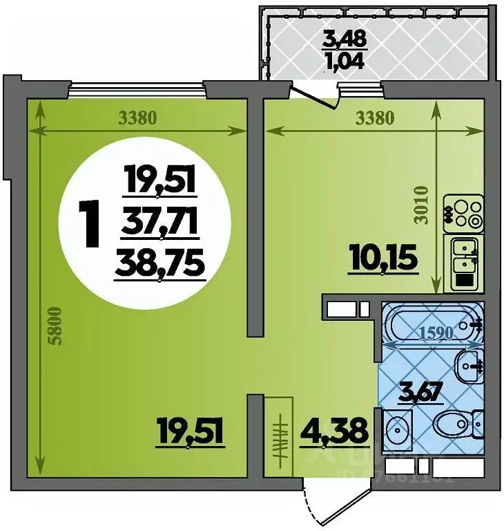 1-к кв. Адыгея, Майкоп  (38.75 м) - Фото 1