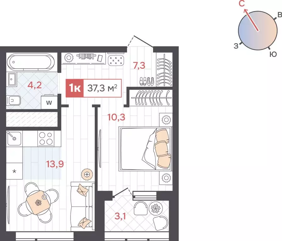 1-комнатная квартира: Екатеринбург, жилой район Юго-Западный, жилой ... - Фото 0