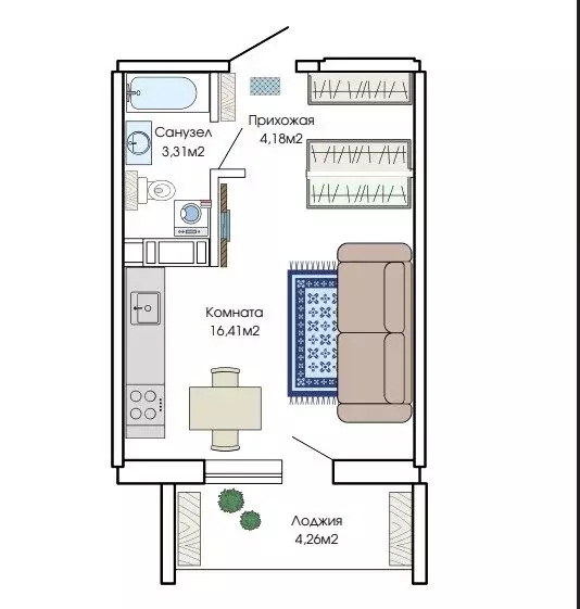 Квартира-студия: Южноуральск, улица Сергея Буландо, 8 (23.9 м) - Фото 1