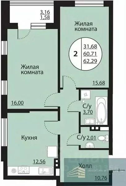 2-к кв. Воронежская область, Воронеж Московский просп., 138 (62.3 м) - Фото 0