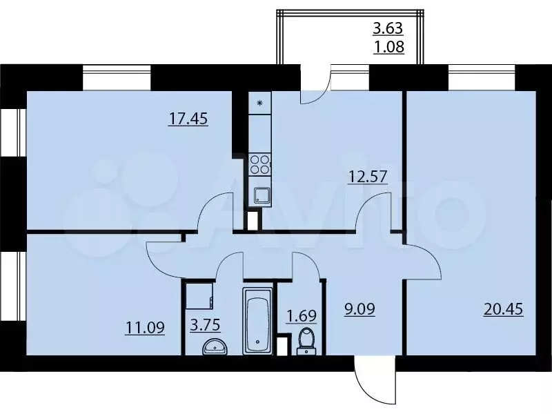 3-к. квартира, 77,1 м, 5/10 эт. - Фото 0