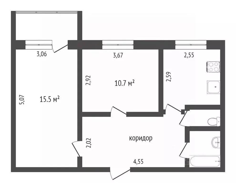 2-к кв. Тюменская область, Тюмень ул. 30 лет Победы, 115 (45.5 м) - Фото 2