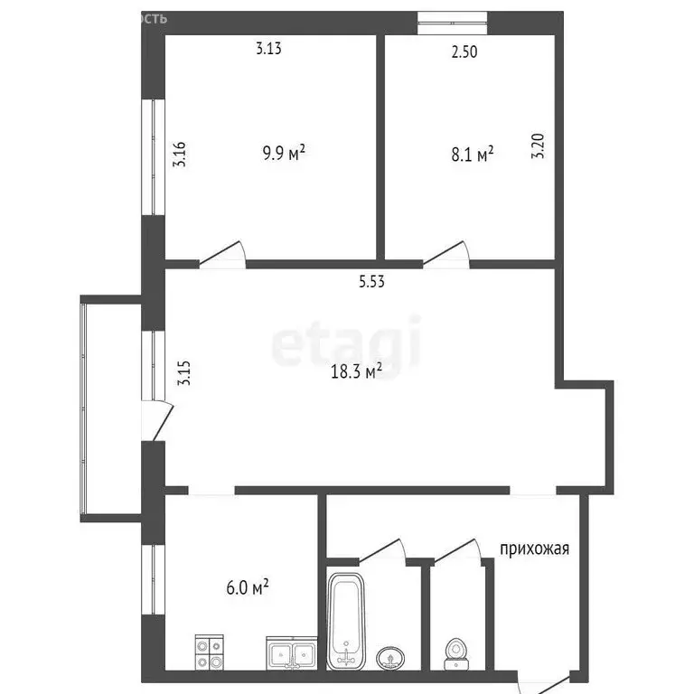 3-комнатная квартира: посёлок Кипелово, 3 (50 м) - Фото 1