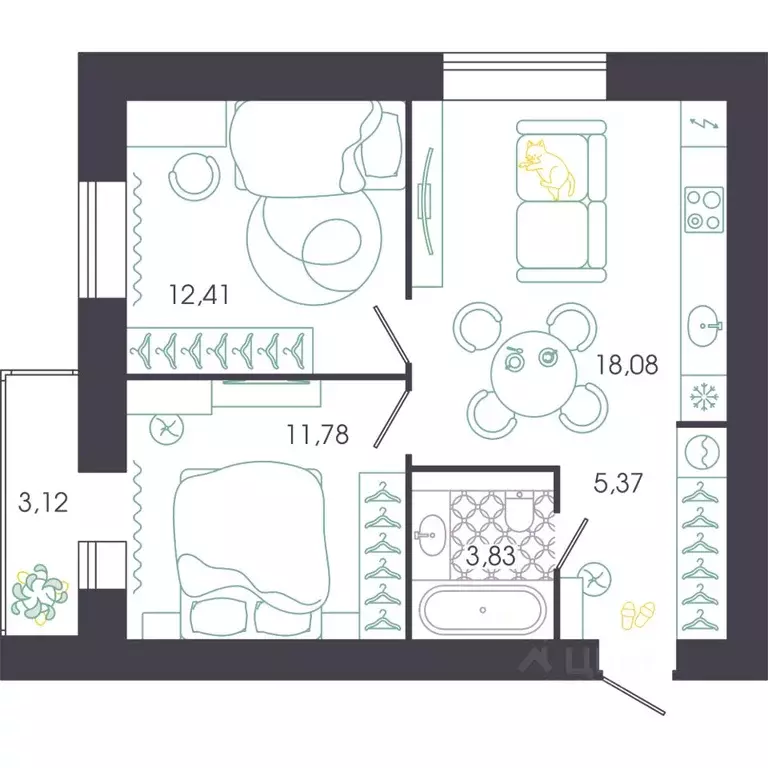 2-к кв. Пензенская область, Пенза Колышлейская ул., 7 (53.03 м) - Фото 1