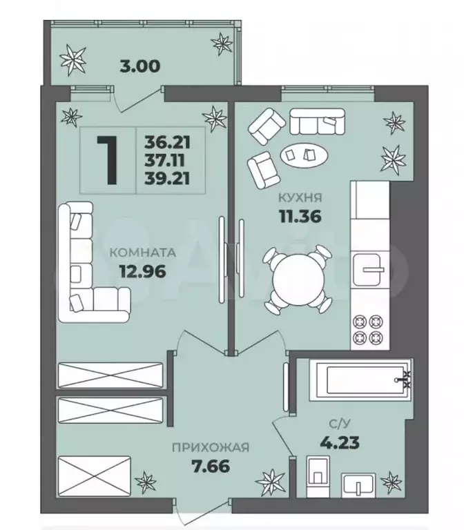 1-к. квартира, 37,1 м, 8/8 эт. - Фото 1