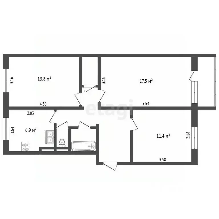 3-к кв. Ямало-Ненецкий АО, Ноябрьск ул. Владимира Высоцкого, 11А (65.2 ... - Фото 2