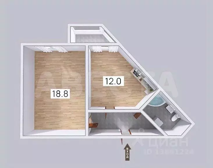 Свободной планировки кв. Омская область, Омск ул. Туполева, 2 (40.7 м) - Фото 2