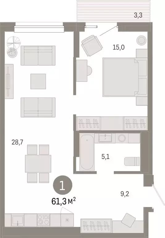 1-комнатная квартира: Екатеринбург, улица Пехотинцев, 2Д (61.3 м) - Фото 1