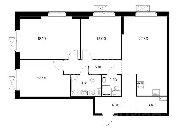 3-к кв. Москва Ижорская ул., 6к6 (87.5 м) - Фото 2