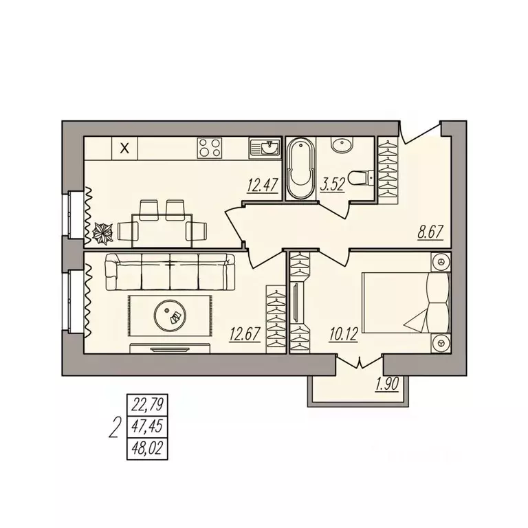 2-к кв. Волгоградская область, Волгоград ул. Землячки, 84/1 (48.02 м) - Фото 0