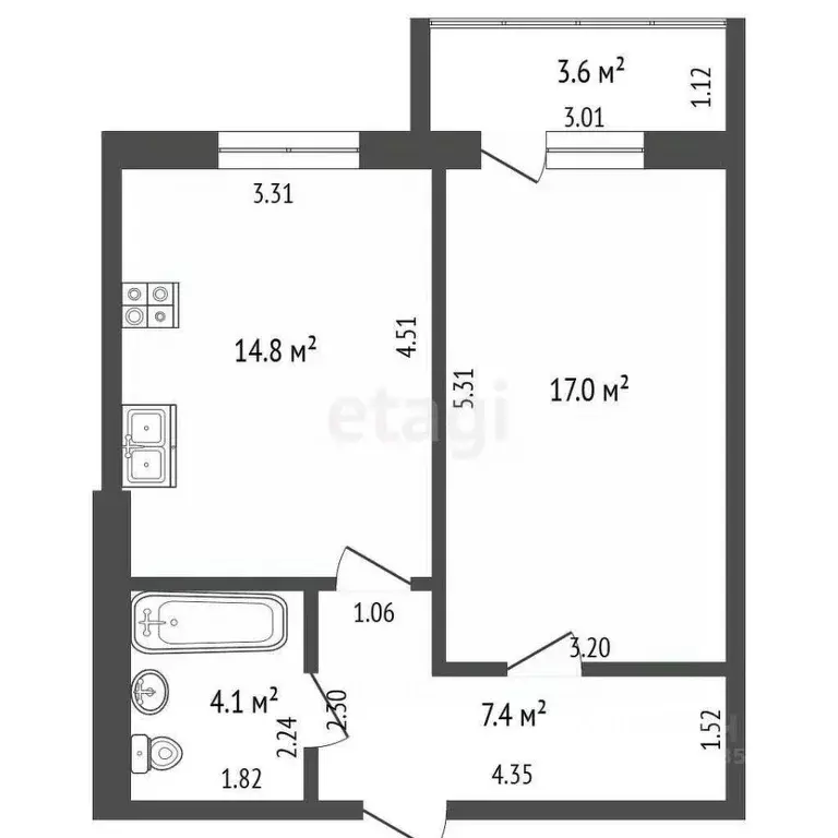 1-к кв. Самарская область, Самара просп. Карла Маркса, 360 (43.3 м) - Фото 2