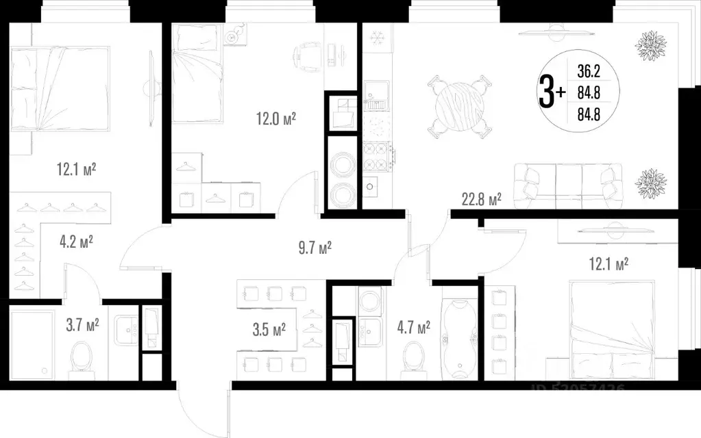 3-к кв. Астраханская область, Астрахань ул. Трофимова, 104Е (84.8 м) - Фото 0