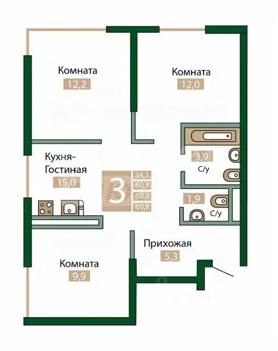 3-к кв. Крым, Симферопольский район, Молодежное пгт ул. Парковая, уч5 ... - Фото 2