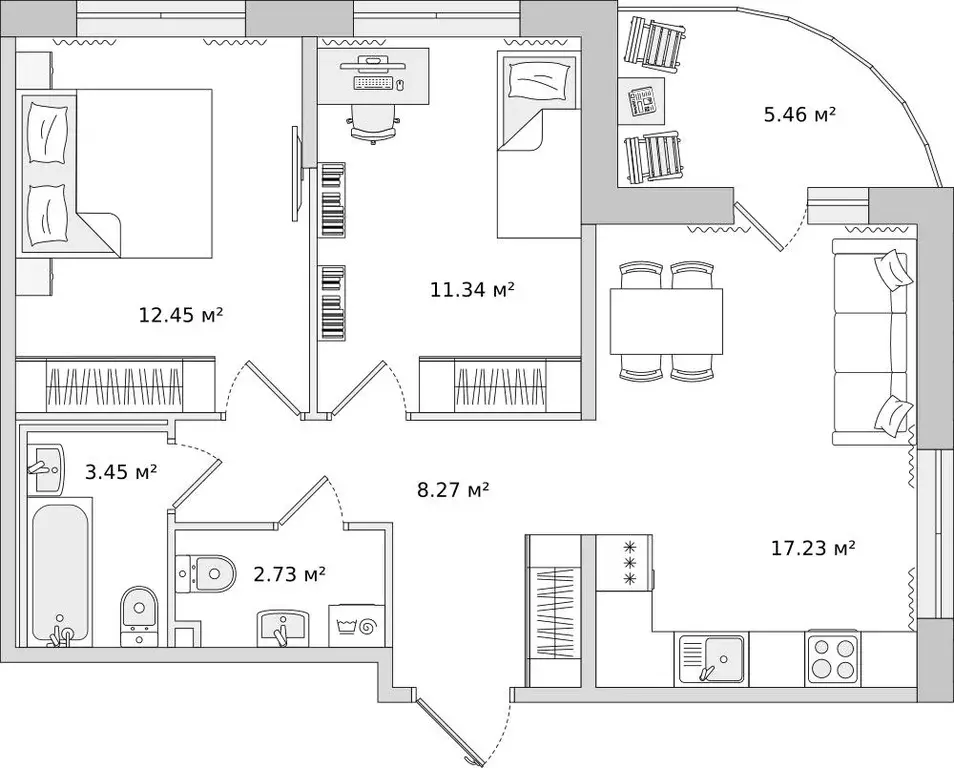 Квартира, 2 комнаты, 61 м - Фото 0