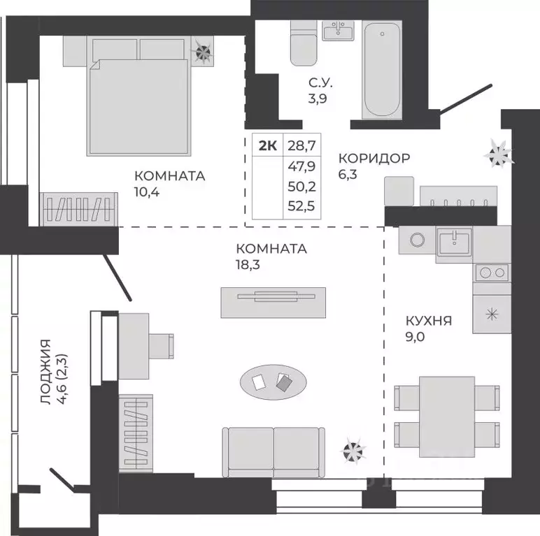 2-к кв. Алтайский край, Барнаул тракт Павловский, 251Б (50.2 м) - Фото 0