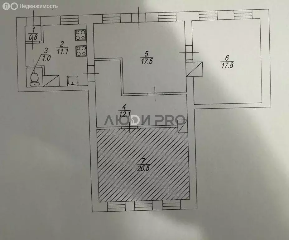 1к в 2-комнатной квартире (20.5 м) - Фото 1