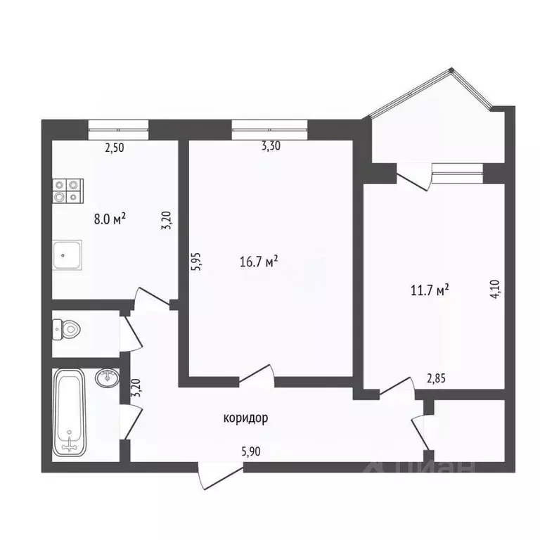 2-к кв. Ростовская область, Аксай ул. Вартанова, 24 (51.2 м) - Фото 2