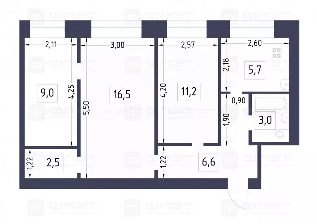 3-к кв. Татарстан, Казань ул. Шаляпина, 25 (54.5 м) - Фото 2