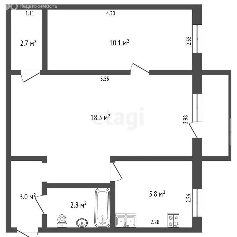 2-комнатная квартира: Томск, улица Нахимова, 12 (42.7 м) - Фото 0