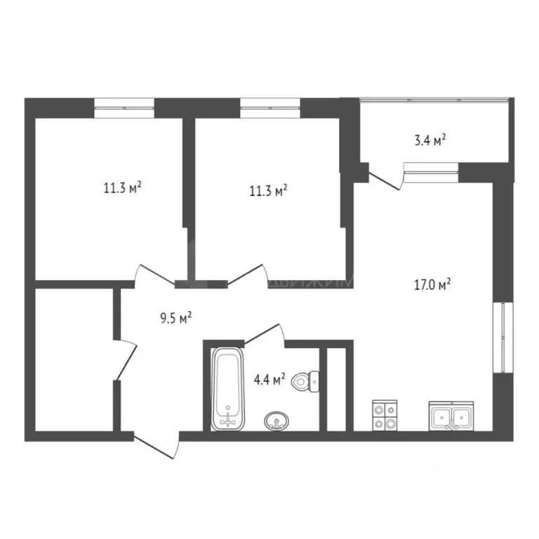 2-к кв. Тюменская область, Тюмень ДОК мкр, ул. Воронинская, 47 (61.5 ... - Фото 2