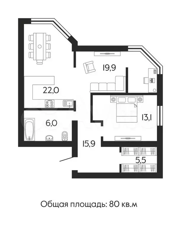 2-к. квартира, 82 м, 9/22 эт. - Фото 0