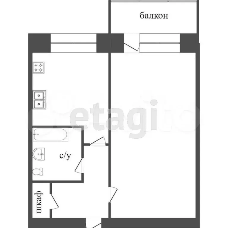 1-к. квартира, 30,3 м, 5/5 эт. - Фото 0