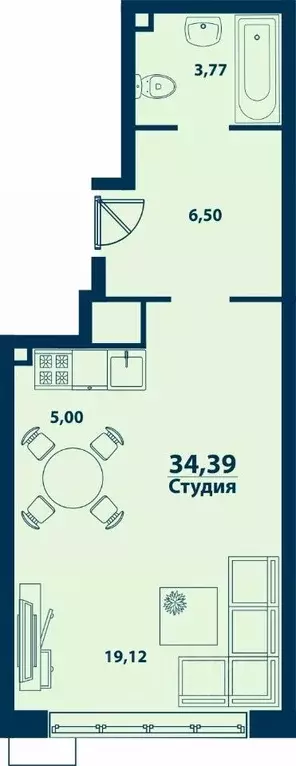 Студия Башкортостан, Уфа ул. Ивана Спатара, 14 (34.39 м) - Фото 1
