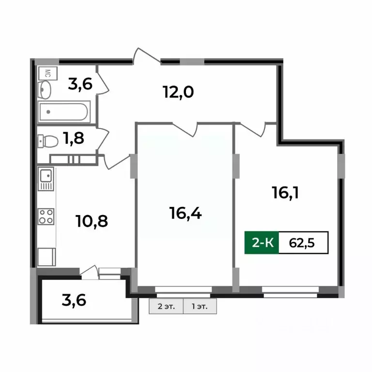 2-к кв. Владимирская область, Ковров Еловая ул., 82 (62.5 м) - Фото 0