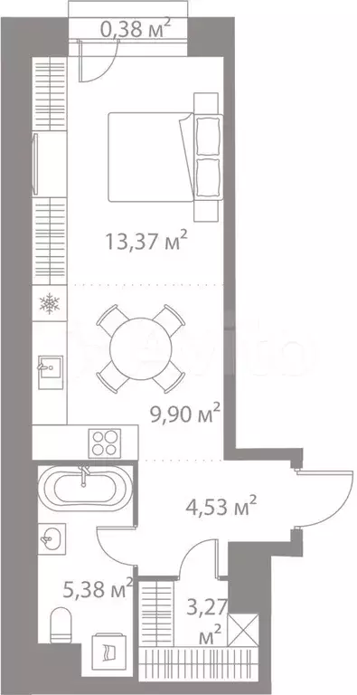 Квартира-студия, 36,8 м, 9/25 эт. - Фото 0