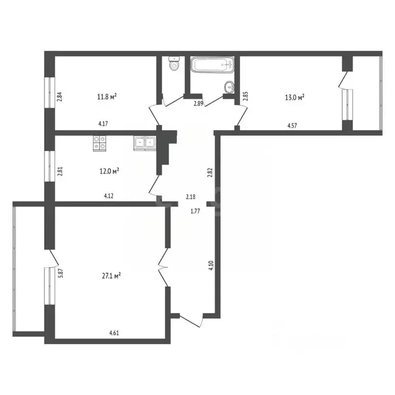 3-к кв. Тюменская область, Тюмень ул. Салтыкова-Щедрина, 55 (85.0 м) - Фото 1