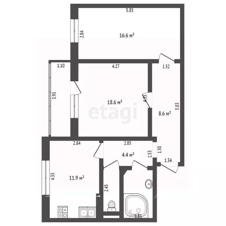2-к кв. Ханты-Мансийский АО, Ханты-Мансийск ул. Сирина, 68Б (67.2 м) - Фото 2